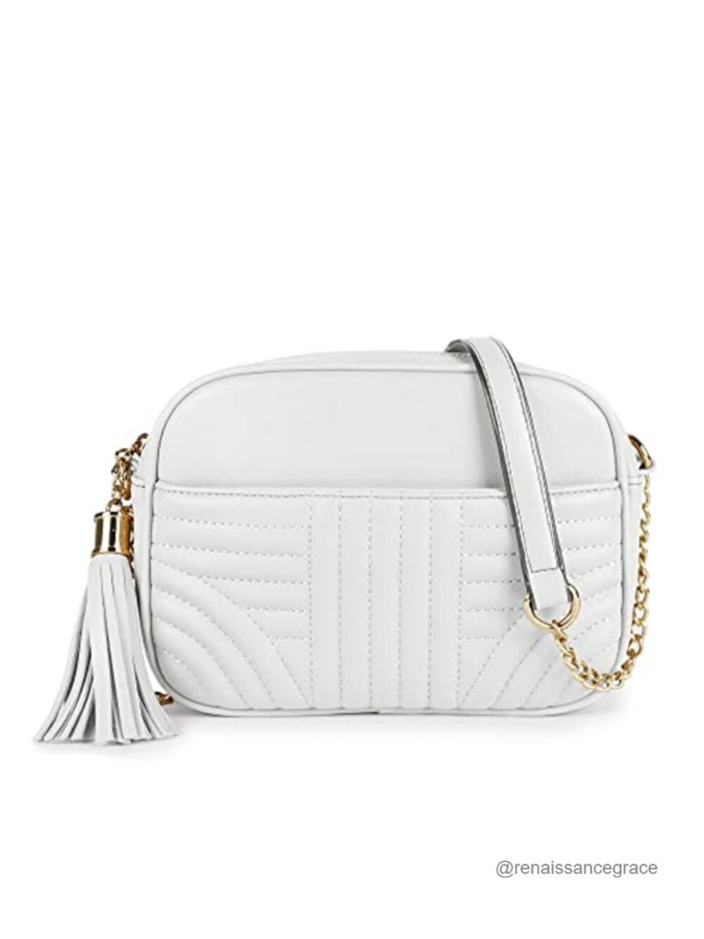 Quilted Crossbody Bag with Tassel Leather Shoulder Strap Medium Vegan Faux